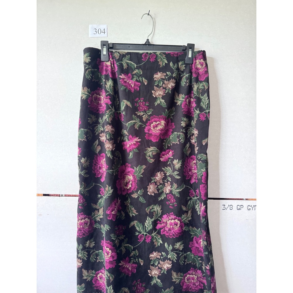 JM Collection Petite Floral Maxi Skirt Magenta Black Size 14P Stretch Straight